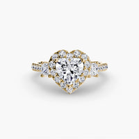 BW James Jewelers setting 9K Yellow Gold / Heart Three-Stone Ring with Halo 2