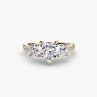 BW James Jewelers setting 9K Yellow Gold / Heart Three-Stone with Pavé Band