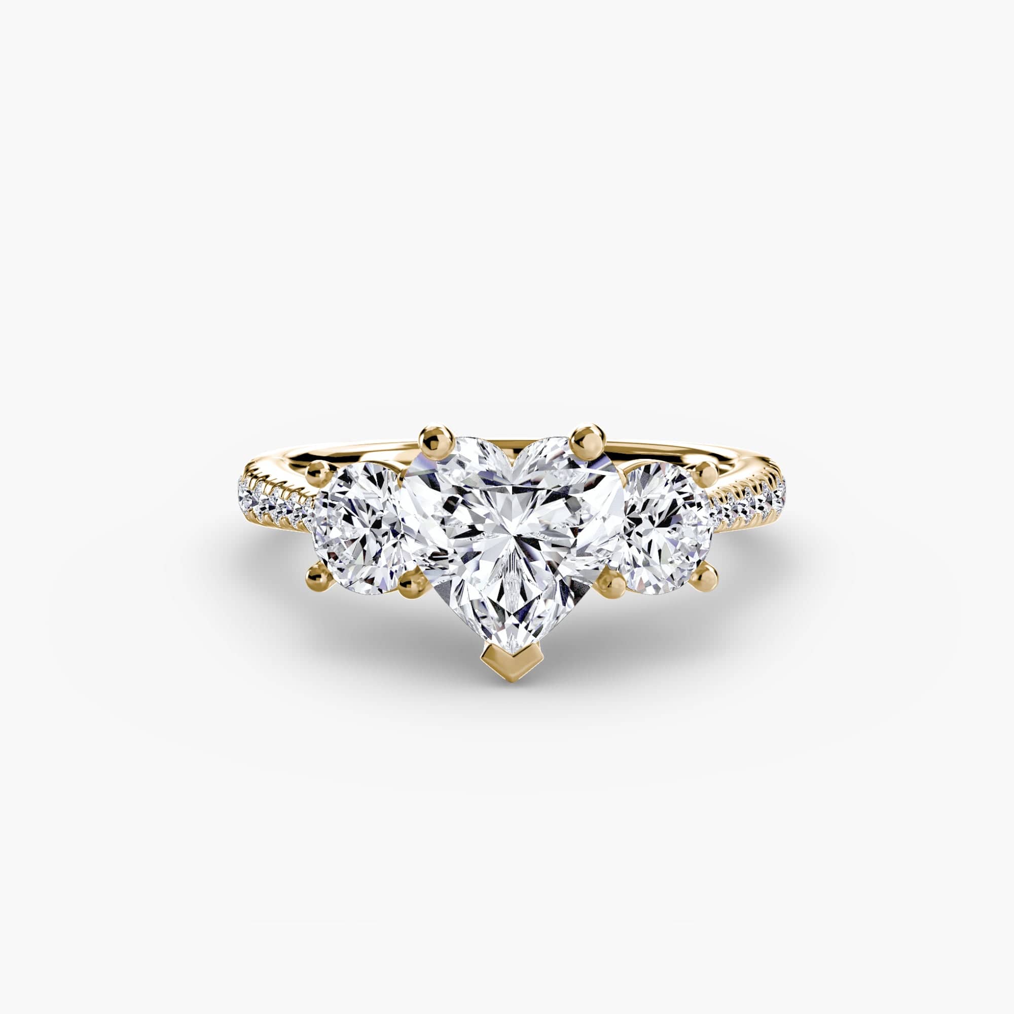 BW James Jewelers setting 9K Yellow Gold / Heart Three-Stone with Pavé Band