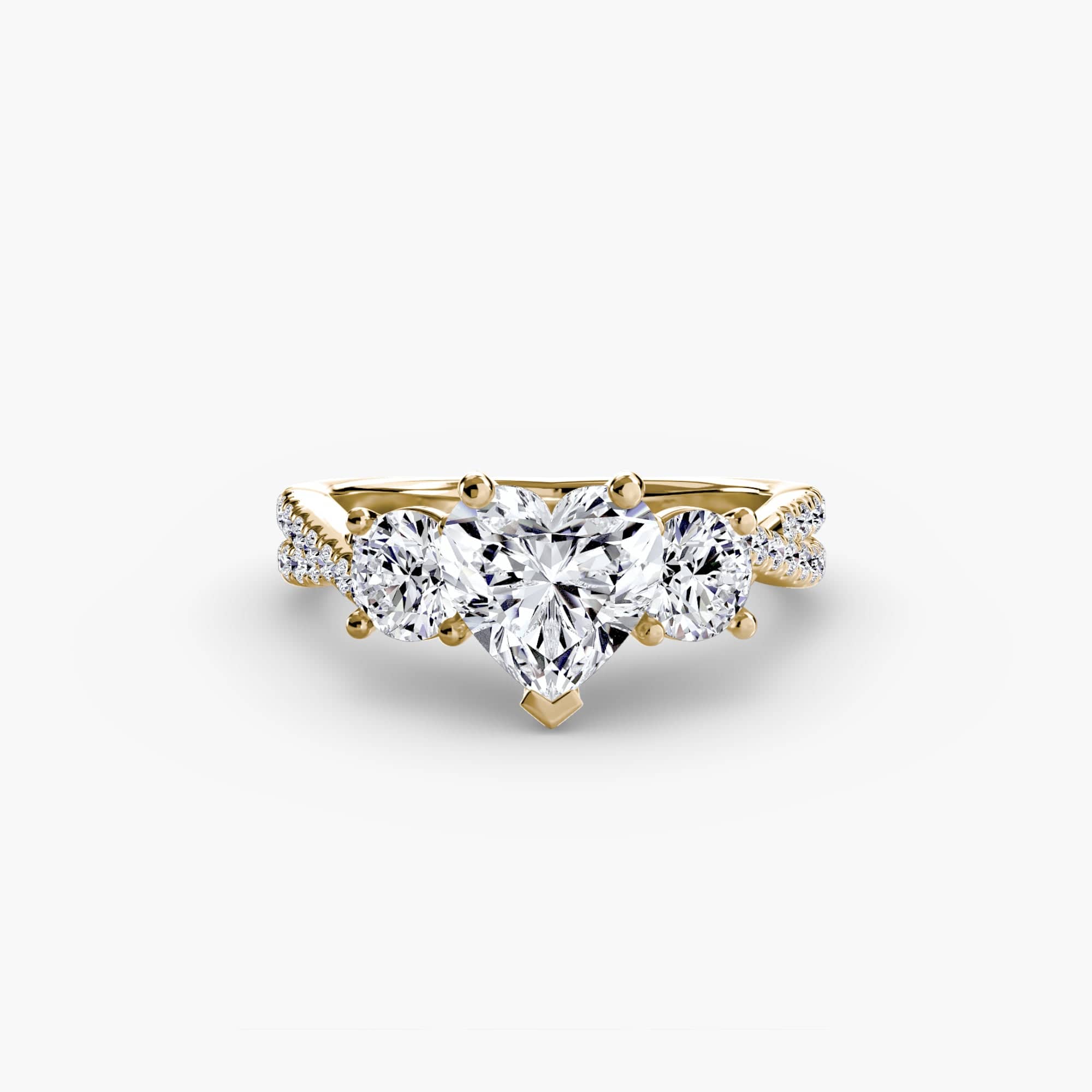 BW James Jewelers setting 9K Yellow Gold / Heart Three-Stone with Pavé Band 2