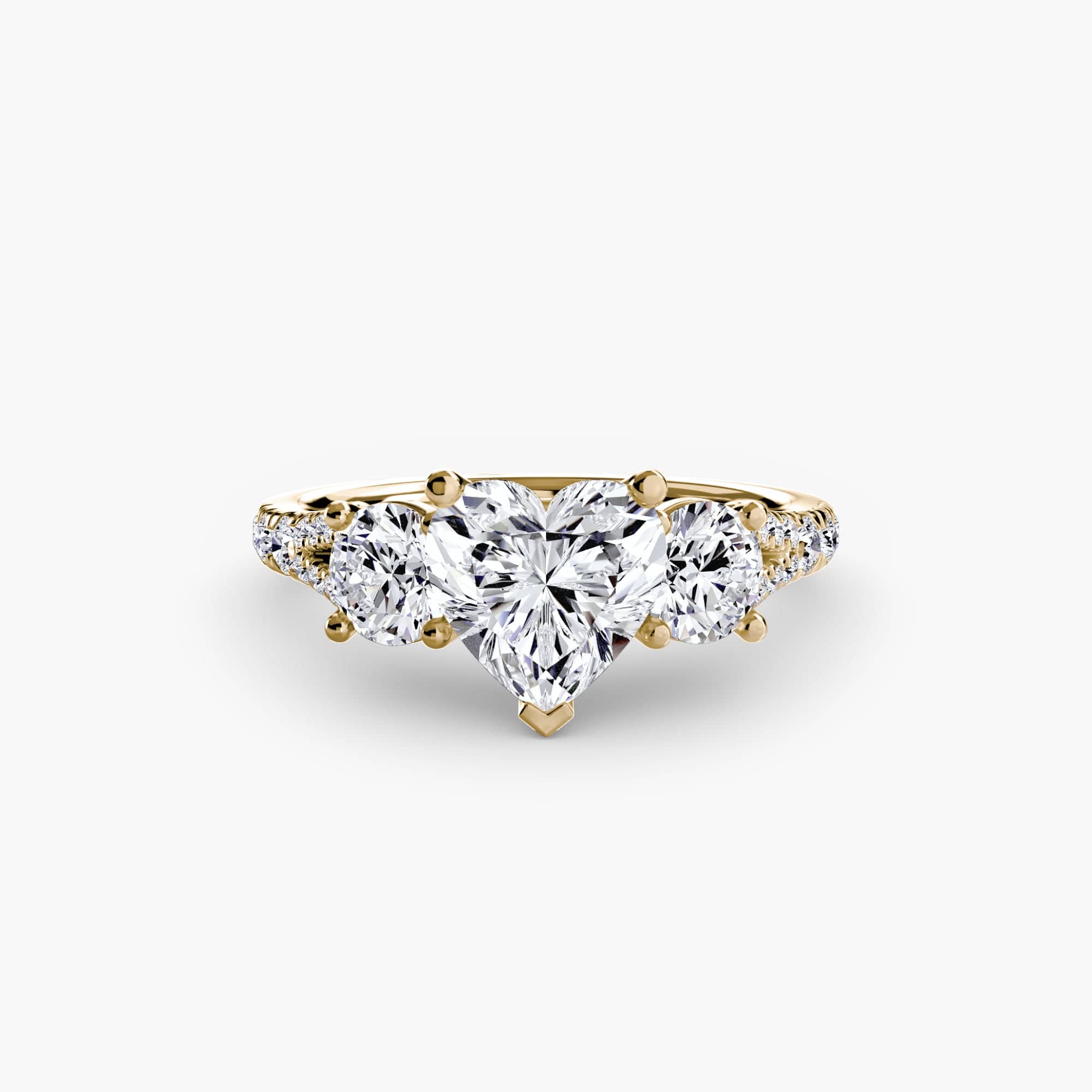 BW James Jewelers setting 9K Yellow Gold / Heart Three-Stone with Pavé Band 3