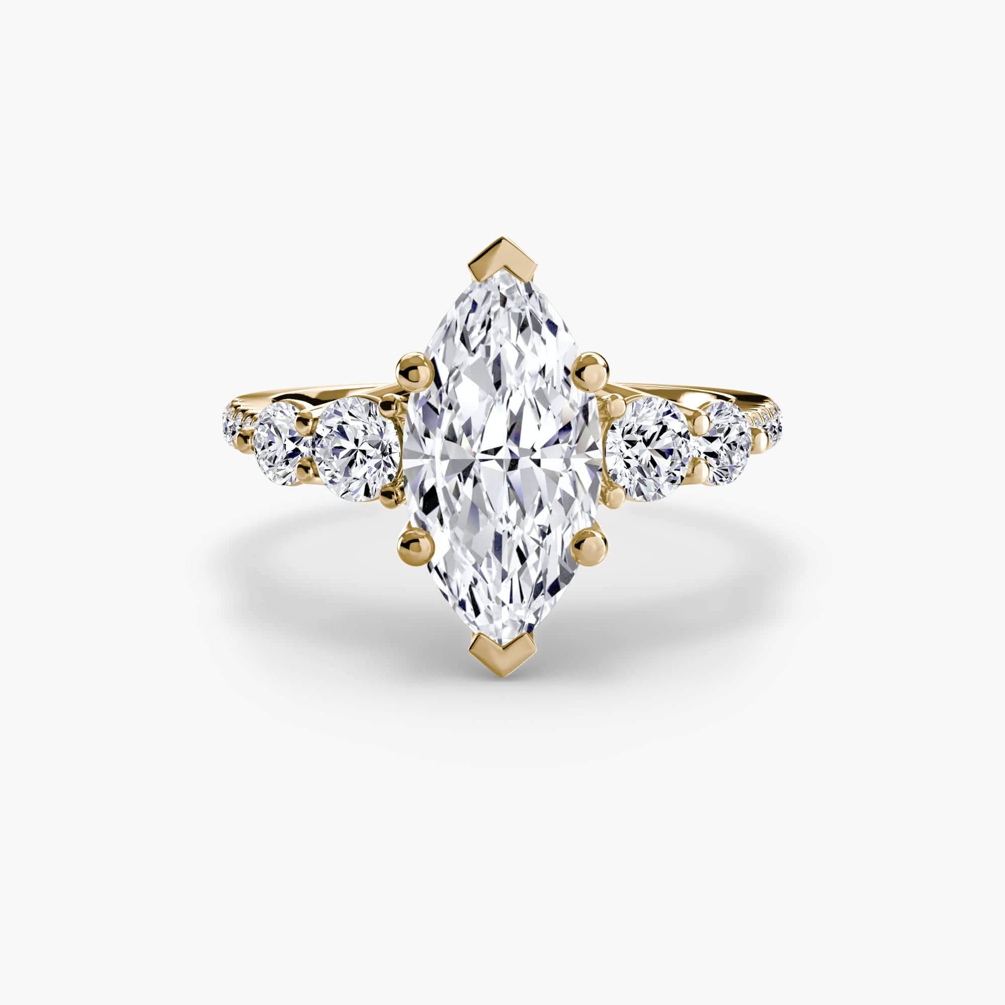 BW James Jewelers setting 9K Yellow Gold / Marquise Five Stone Ring with Pavé Band