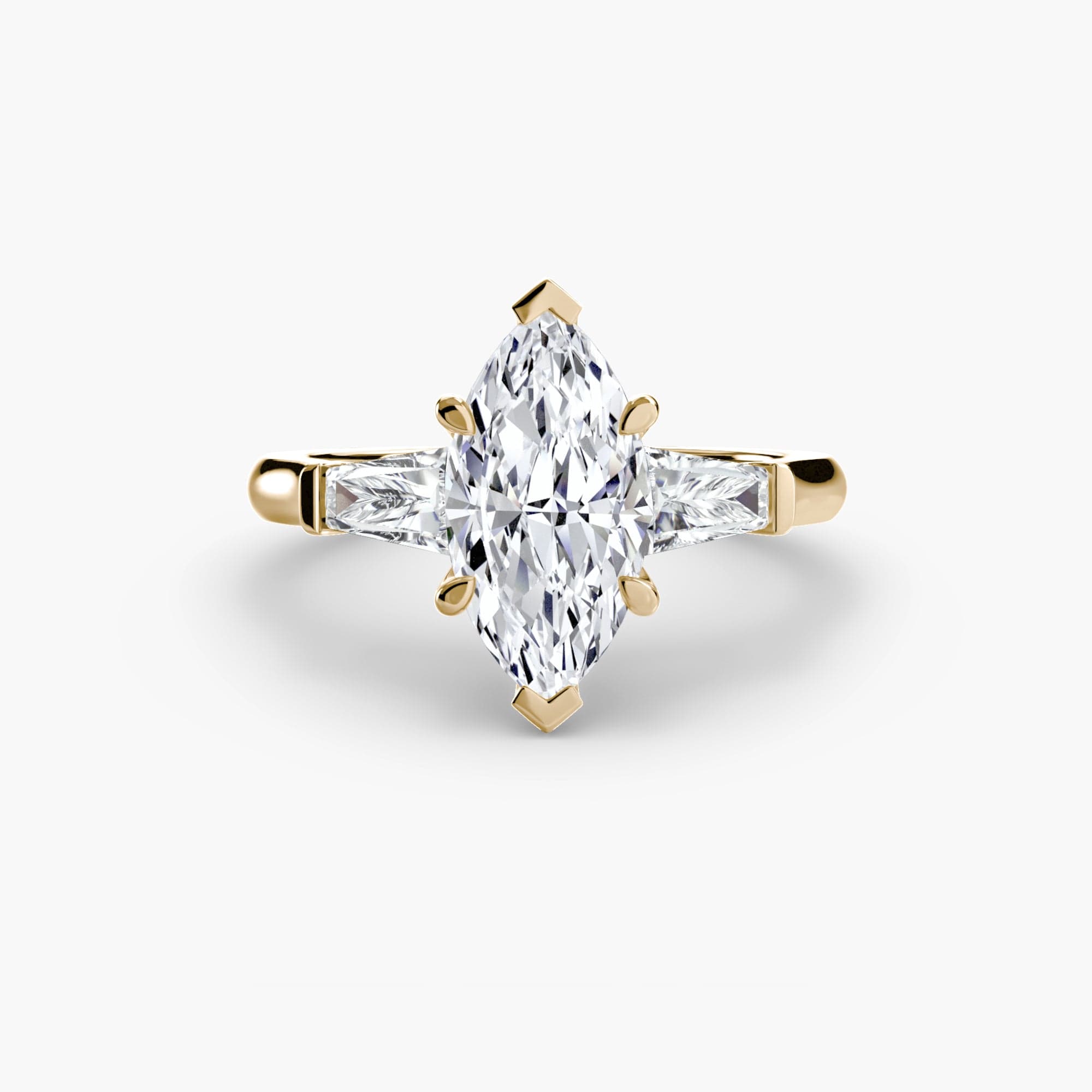 BW James Jewelers setting 9K Yellow Gold / Marquise Three-Stone Ring (Baguette Side Stones)