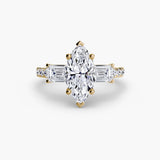 BW James Jewelers setting 9K Yellow Gold / Marquise Three-Stone Ring with Pavé Band 4
