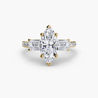 BW James Jewelers setting 9K Yellow Gold / Marquise Three-Stone Ring with Pavé Band 4