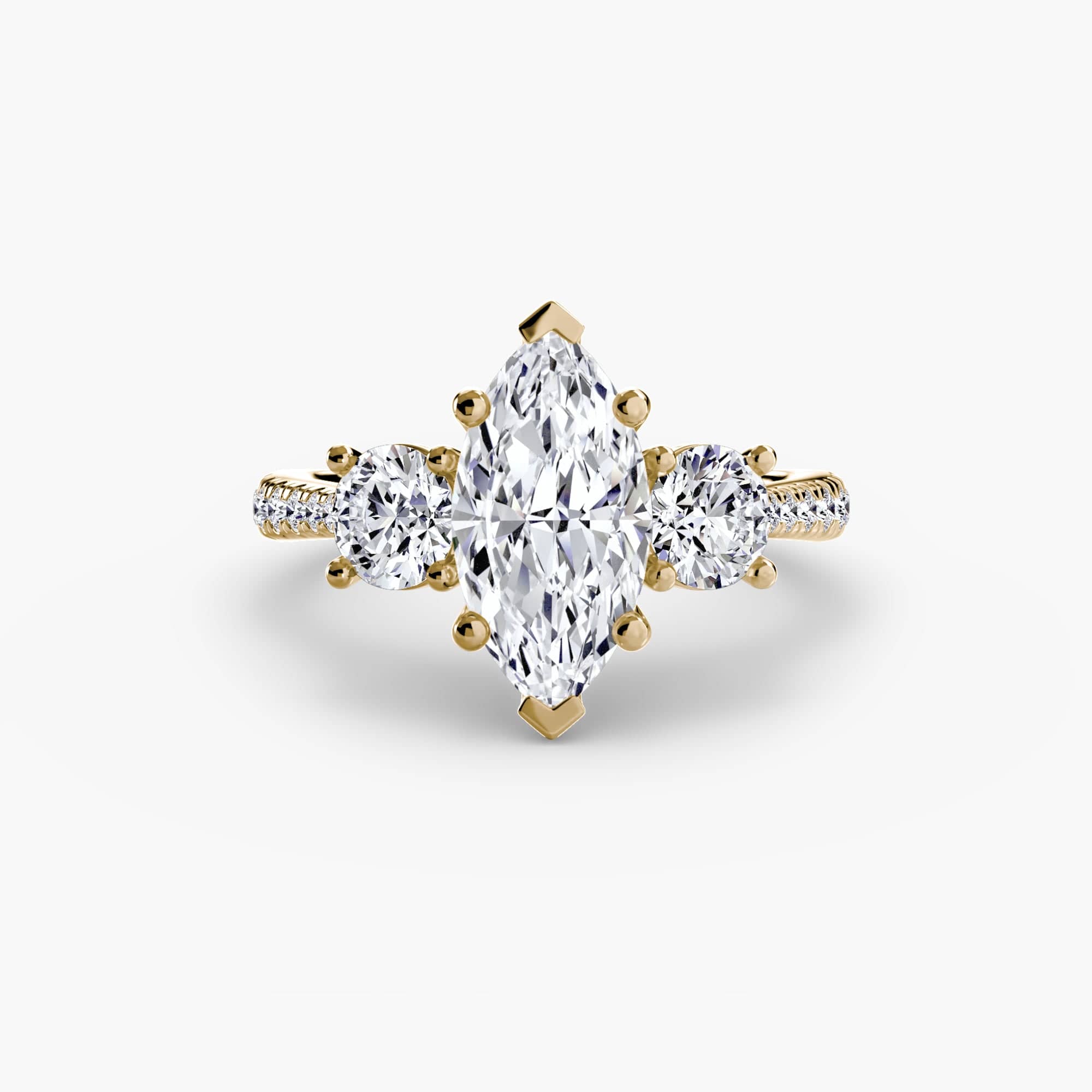 BW James Jewelers setting 9K Yellow Gold / Marquise Three-Stone with Pavé Band