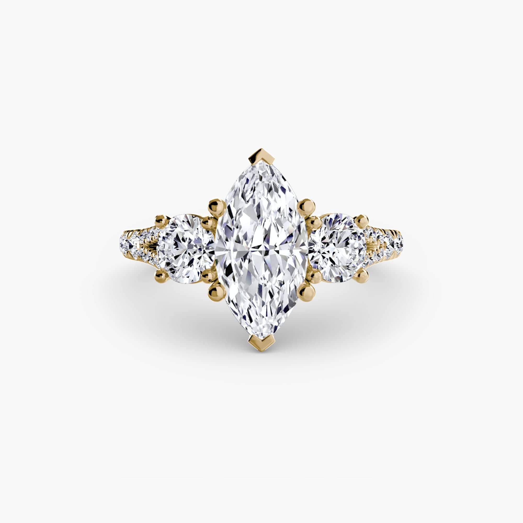 BW James Jewelers setting 9K Yellow Gold / Marquise Three-Stone with Pavé Band 3