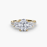BW James Jewelers setting 9K Yellow Gold / Oval Three-Stone Ring with Pavé Band 4
