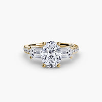 BW James Jewelers setting 9K Yellow Gold / Oval Three-Stone Ring with Pavé Band 4