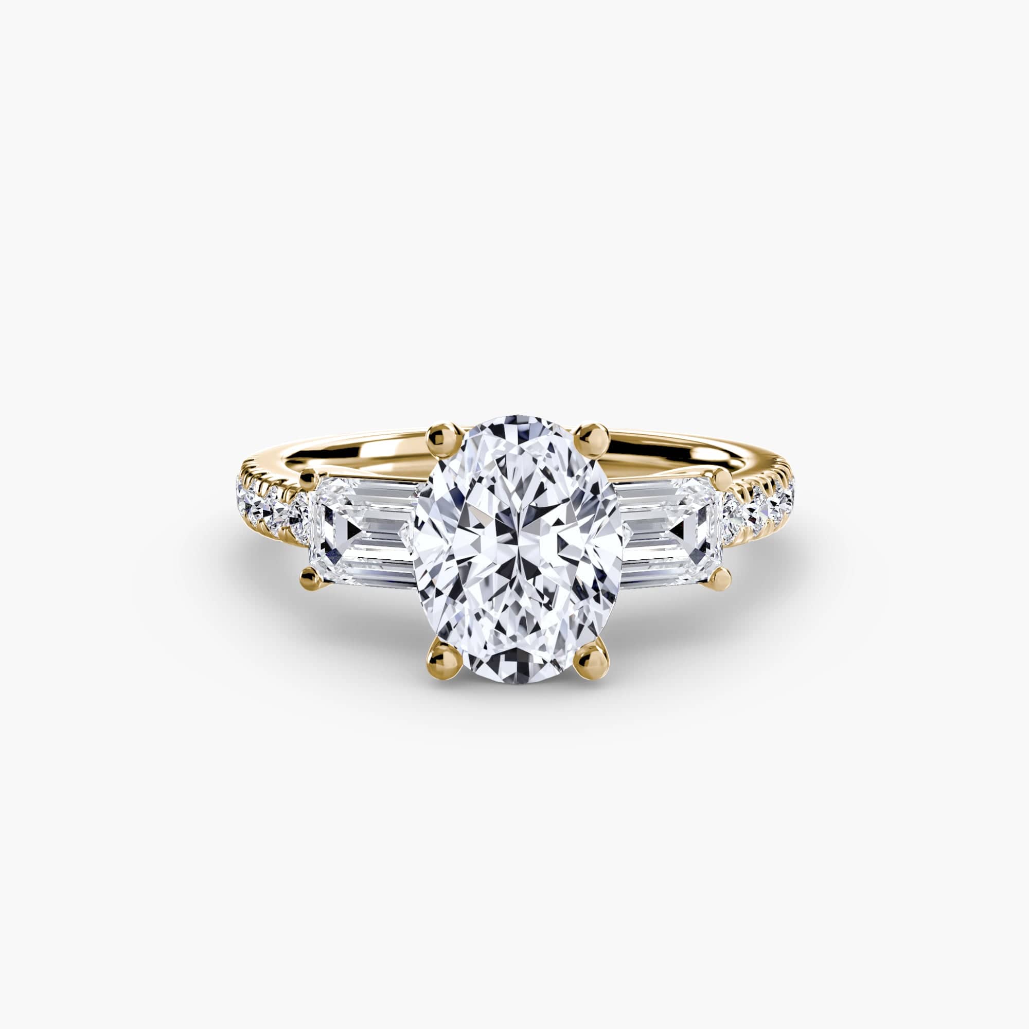 BW James Jewelers setting 9K Yellow Gold / Oval Three-Stone Ring with Pavé Band 4