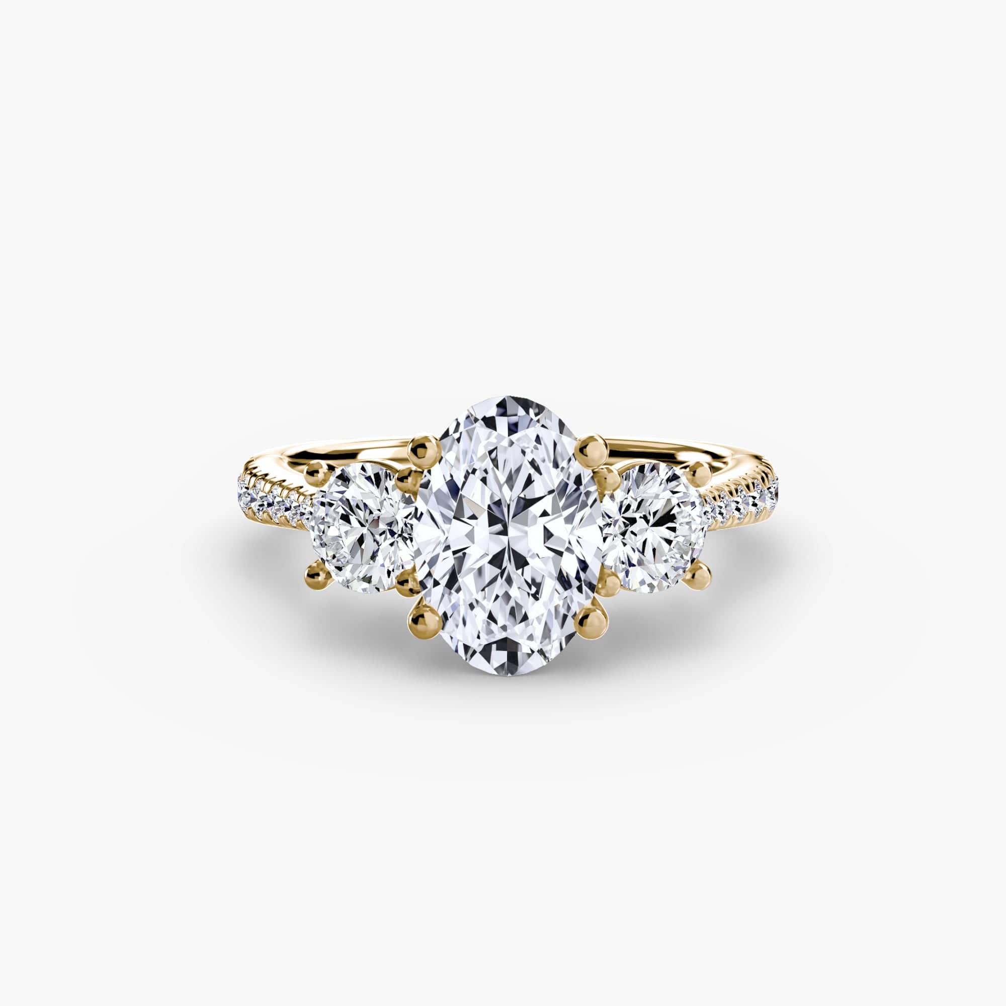 BW James Jewelers setting 9K Yellow Gold / Oval Three-Stone with Pavé Band