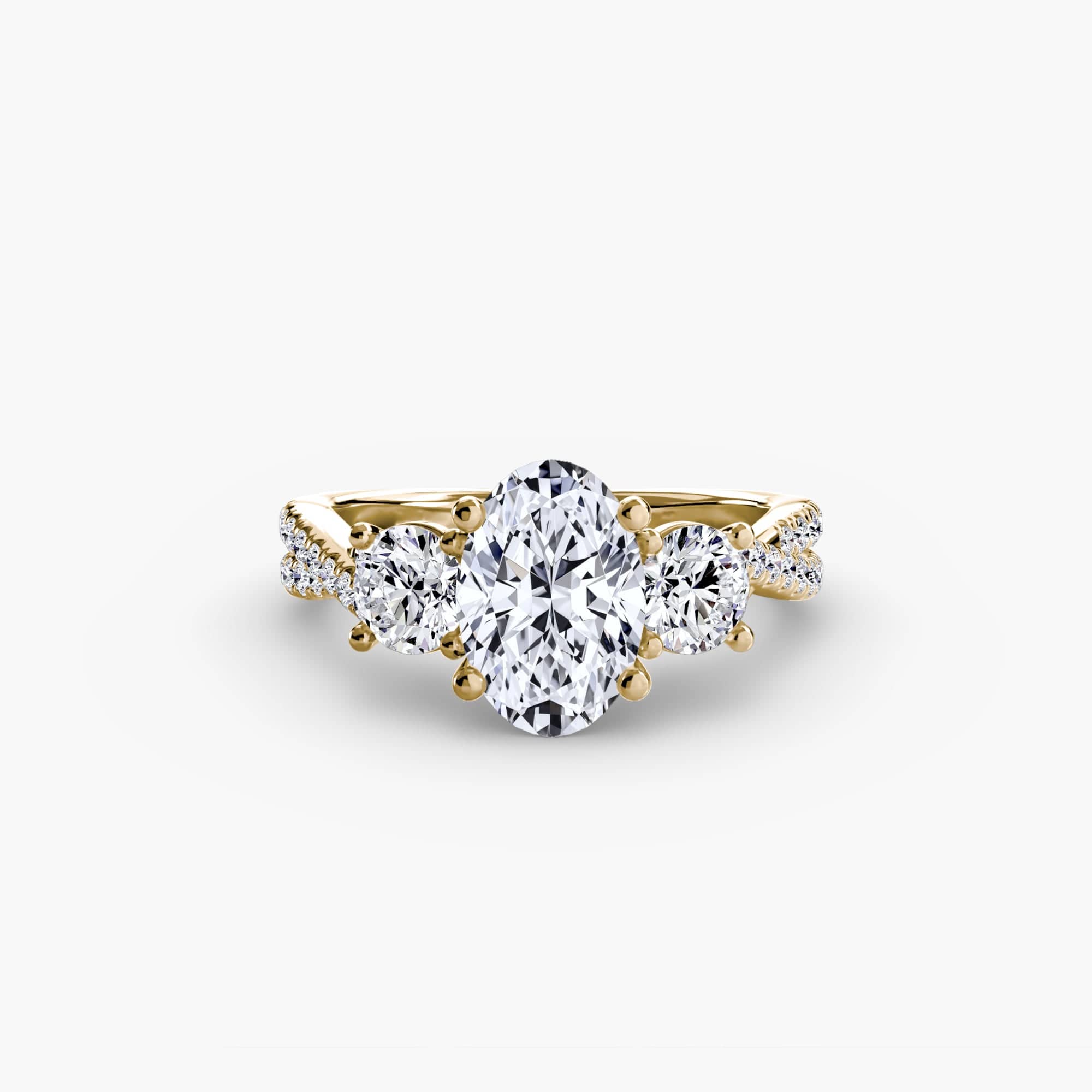 BW James Jewelers setting 9K Yellow Gold / Oval Three-Stone with Pavé Band 2