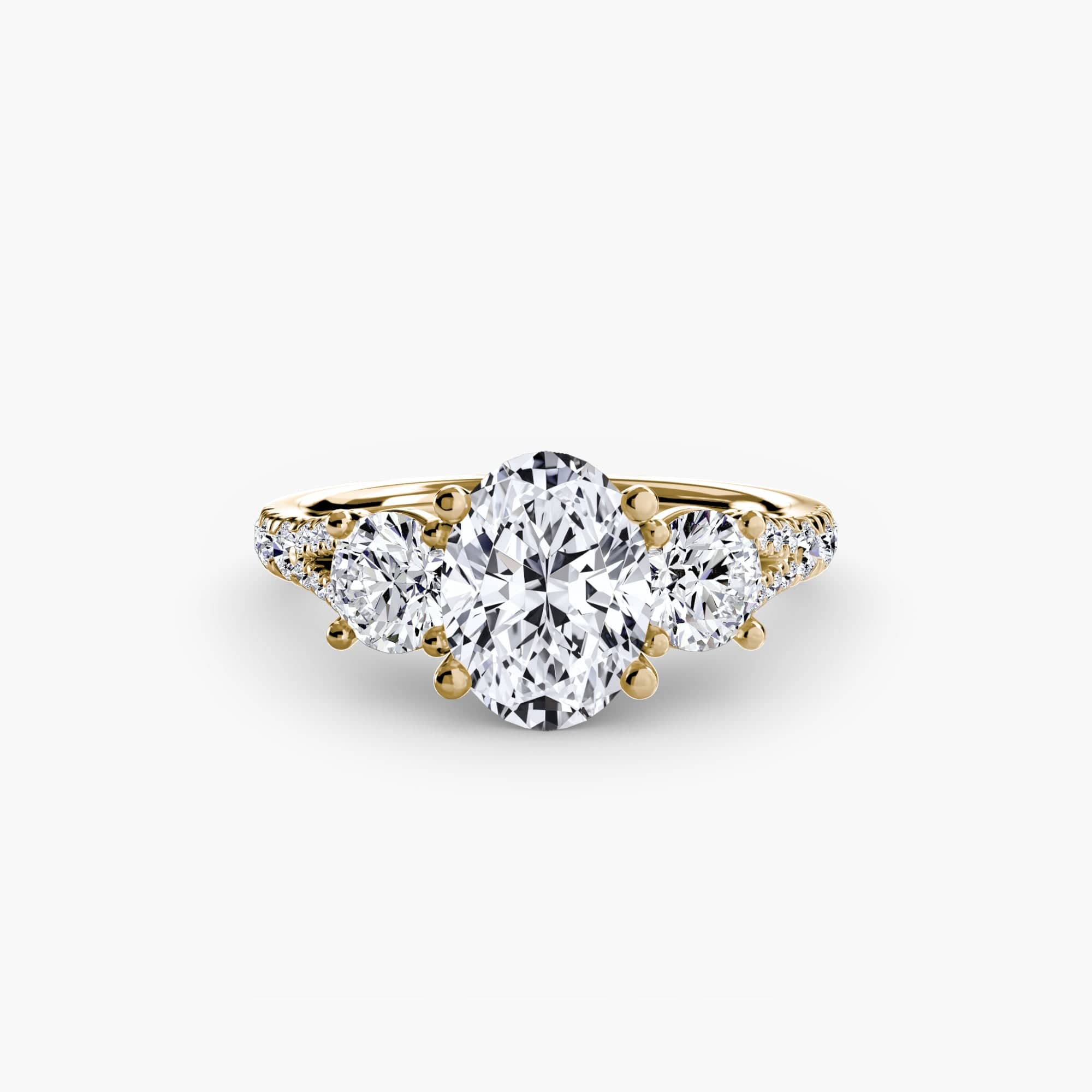 BW James Jewelers setting 9K Yellow Gold / Oval Three-Stone with Pavé Band 3