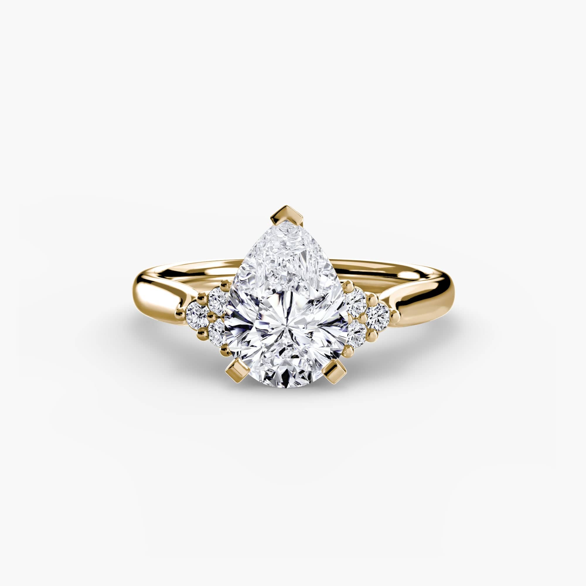 BW James Jewelers setting 9K Yellow Gold / Pear Solitaire with Cluster Shoulders 2