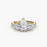 BW James Jewelers setting 9K Yellow Gold / Pear Three-Stone with Pavé Band