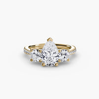 BW James Jewelers setting 9K Yellow Gold / Pear Three-Stone with Pavé Band