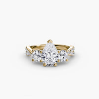 BW James Jewelers setting 9K Yellow Gold / Pear Three-Stone with Pavé Band 2