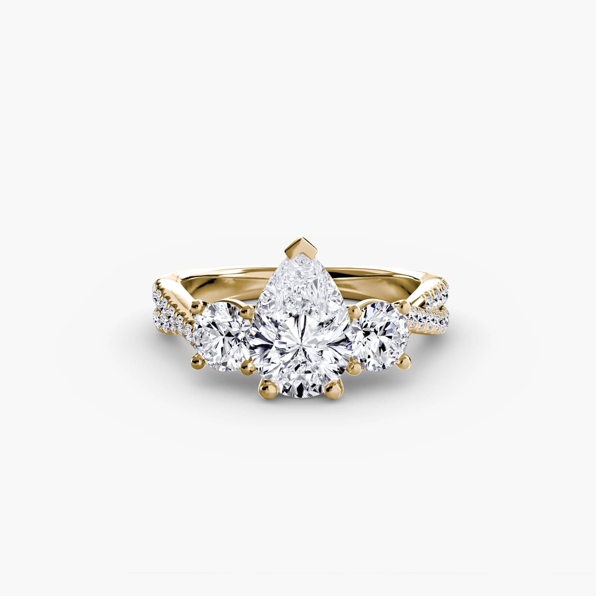 BW James Jewelers setting 9K Yellow Gold / Pear Three-Stone with Pavé Band 2