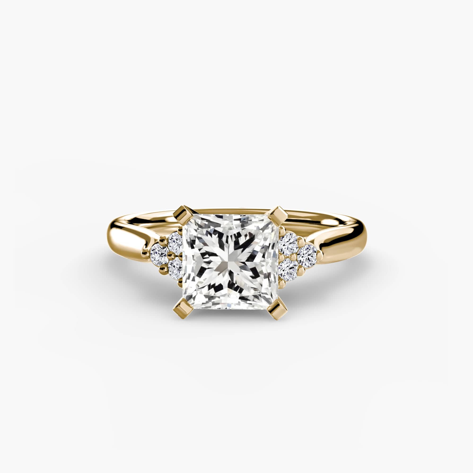 BW James Jewelers setting 9K Yellow Gold / Princess Solitaire with Cluster Shoulders 2