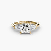 BW James Jewelers setting 9K Yellow Gold / Princess Three-Stone Ring (Baguette Side Stones)