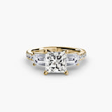 BW James Jewelers setting 9K Yellow Gold / Princess Three-Stone Ring with Pavé Band 4