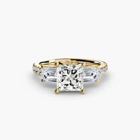 BW James Jewelers setting 9K Yellow Gold / Princess Three-Stone Ring with Pavé Band 4
