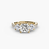 BW James Jewelers setting 9K Yellow Gold / Princess Three-Stone with Pavé Band
