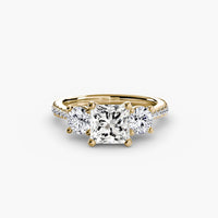 BW James Jewelers setting 9K Yellow Gold / Princess Three-Stone with Pavé Band