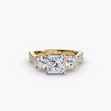 BW James Jewelers setting 9K Yellow Gold / Princess Three-Stone with Pavé Band 2