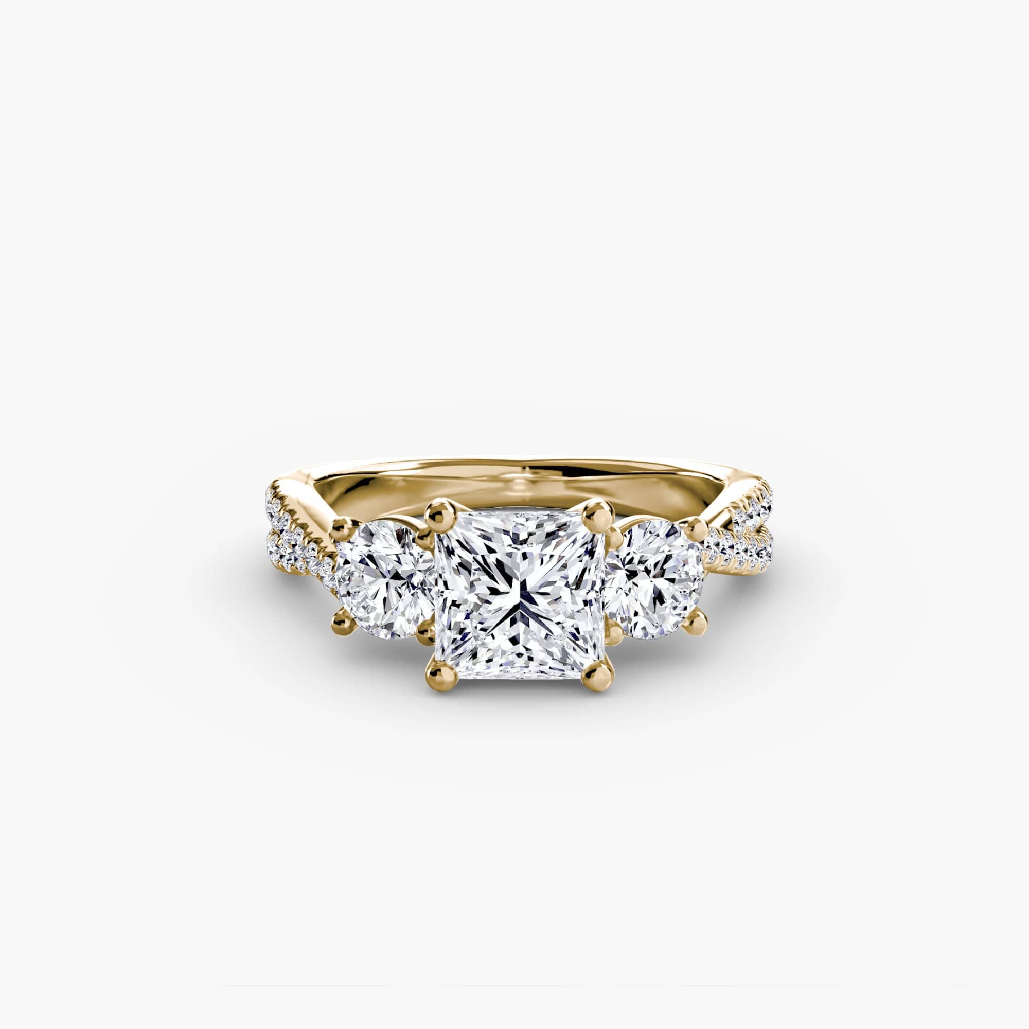 BW James Jewelers setting 9K Yellow Gold / Princess Three-Stone with Pavé Band 2