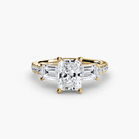 BW James Jewelers setting 9K Yellow Gold / Radiant Three-Stone Ring with Pavé Band 4
