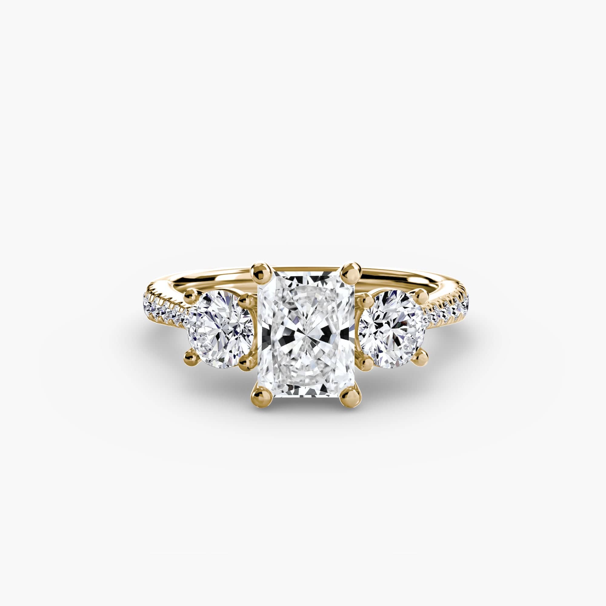 BW James Jewelers setting 9K Yellow Gold / Radiant Three-Stone with Pavé Band