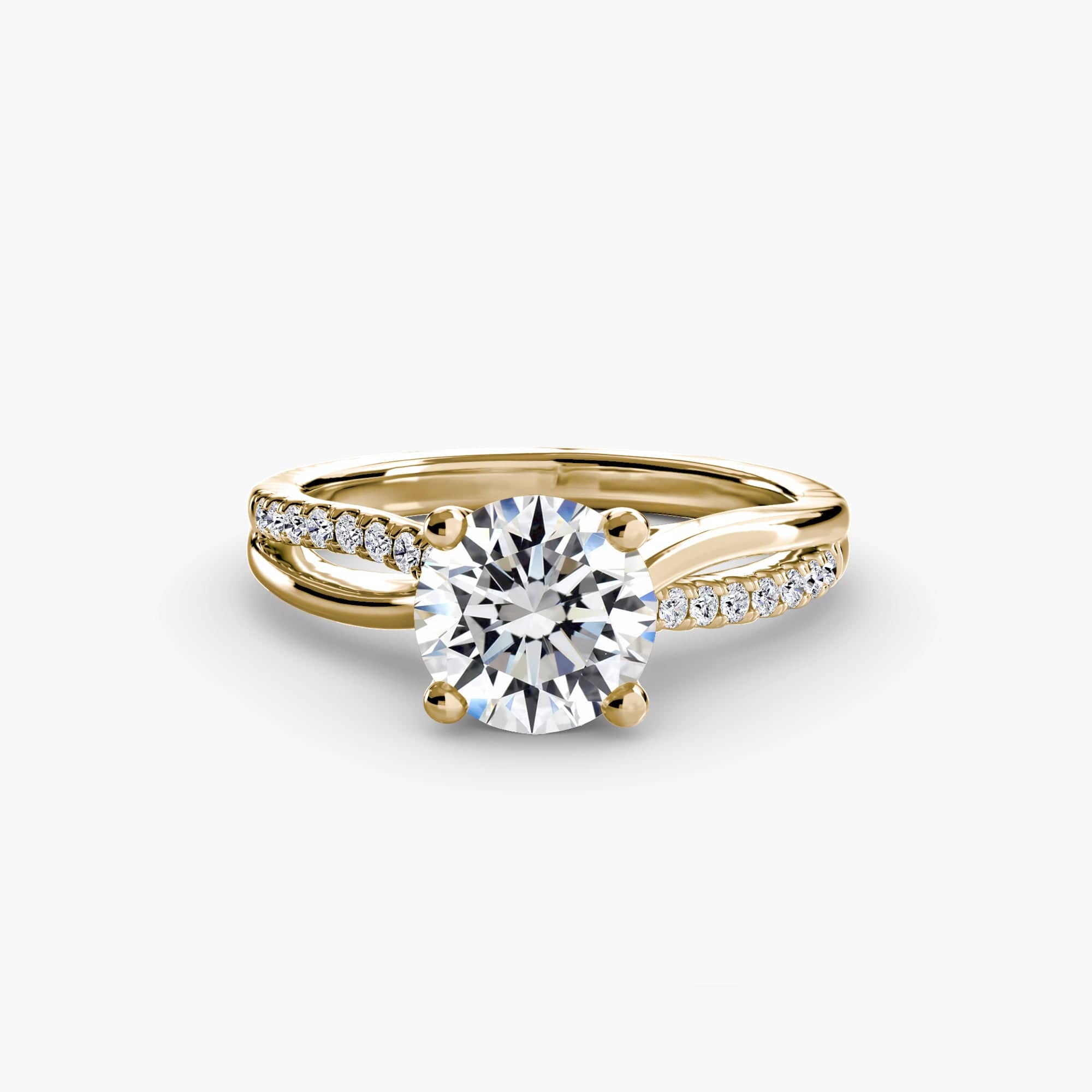 BW James Jewelers setting 9K Yellow Gold / Round The Split Shank Pavé Solitaire