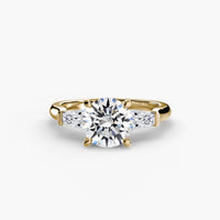 BW James Jewelers setting 9K Yellow Gold / Round Three-Stone Ring (Baguette Side Stones)