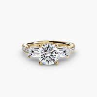 BW James Jewelers setting 9K Yellow Gold / Round Three-Stone Ring with Pavé Band 4