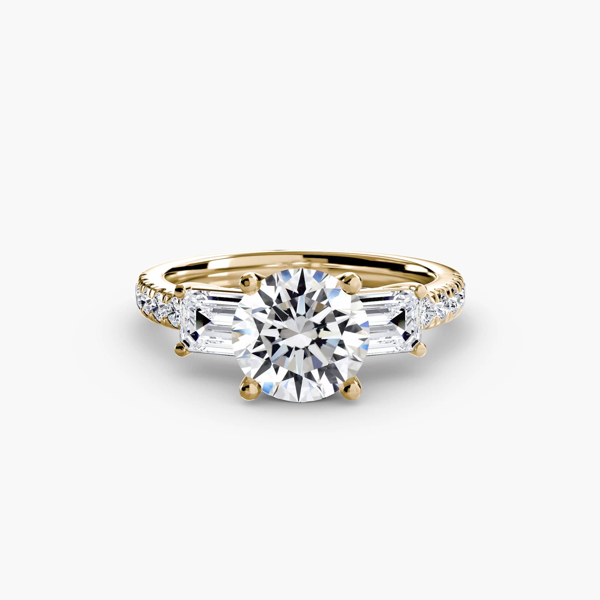 BW James Jewelers setting 9K Yellow Gold / Round Three-Stone Ring with Pavé Band 4