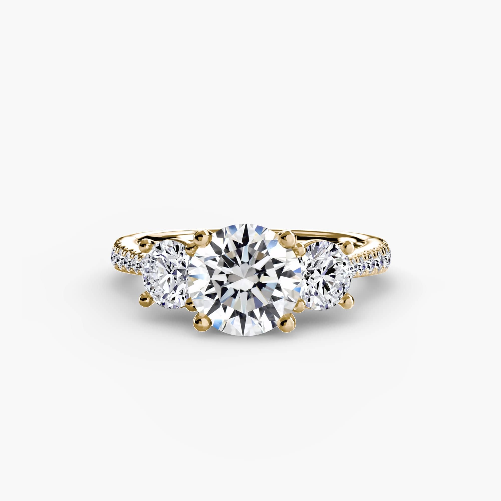 BW James Jewelers setting 9K Yellow Gold / Round Three-Stone with Pavé Band
