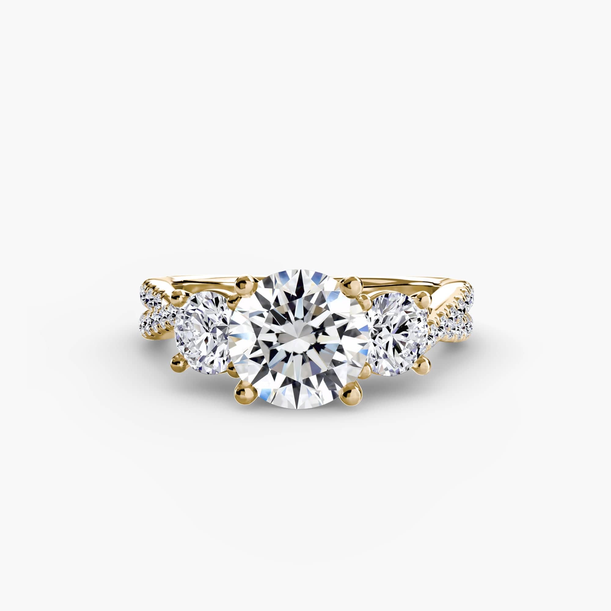 BW James Jewelers setting 9K Yellow Gold / Round Three-Stone with Pavé Band 2