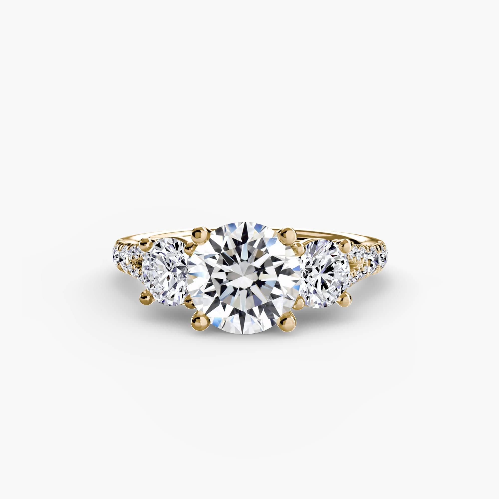 BW James Jewelers setting 9K Yellow Gold / Round Three-Stone with Pavé Band 3