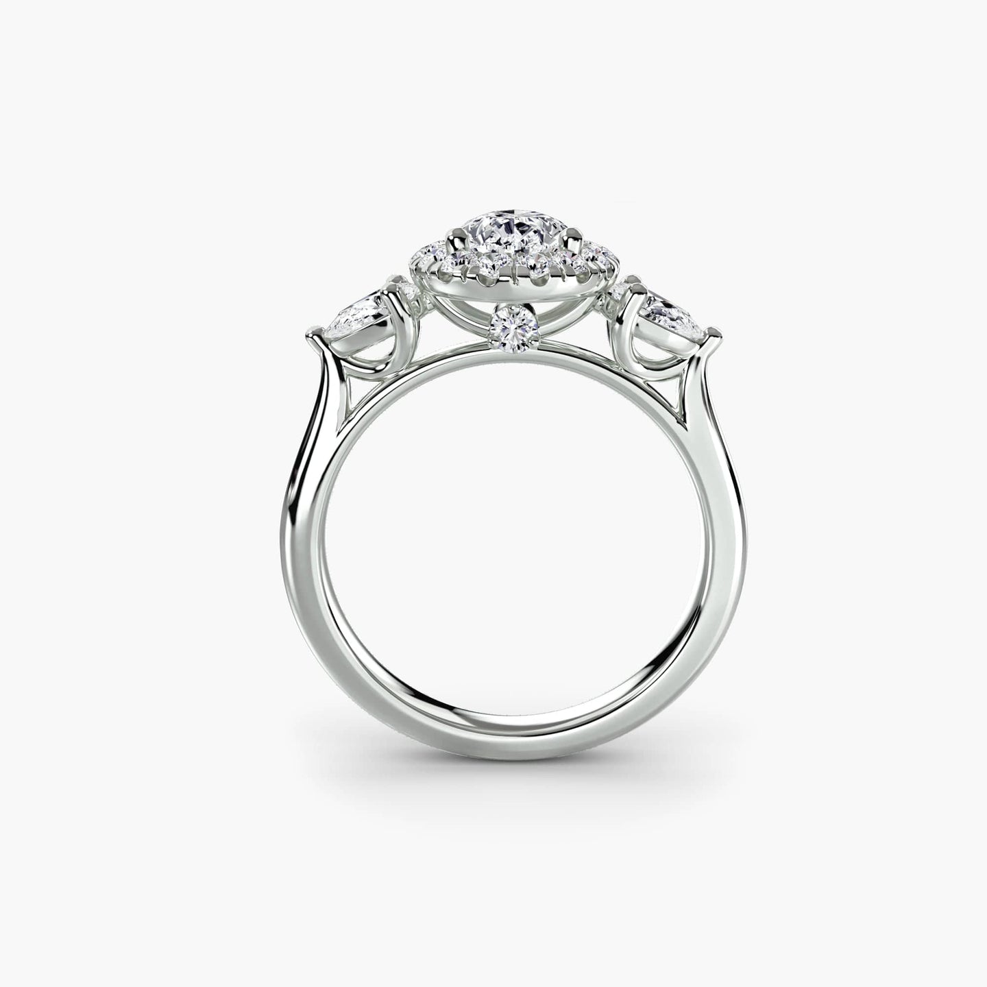BW James Jewelers setting Three-Stone Ring with Halo