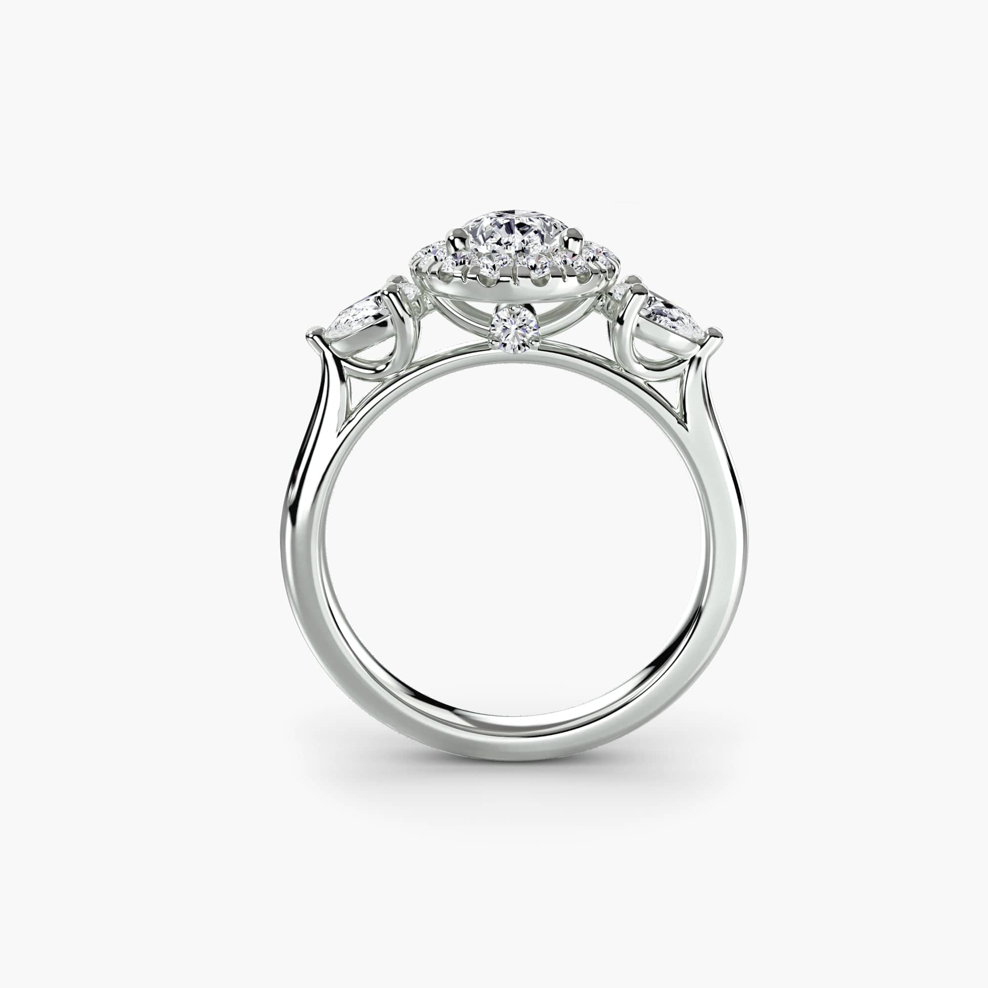 BW James Jewelers setting Three-Stone Ring with Halo