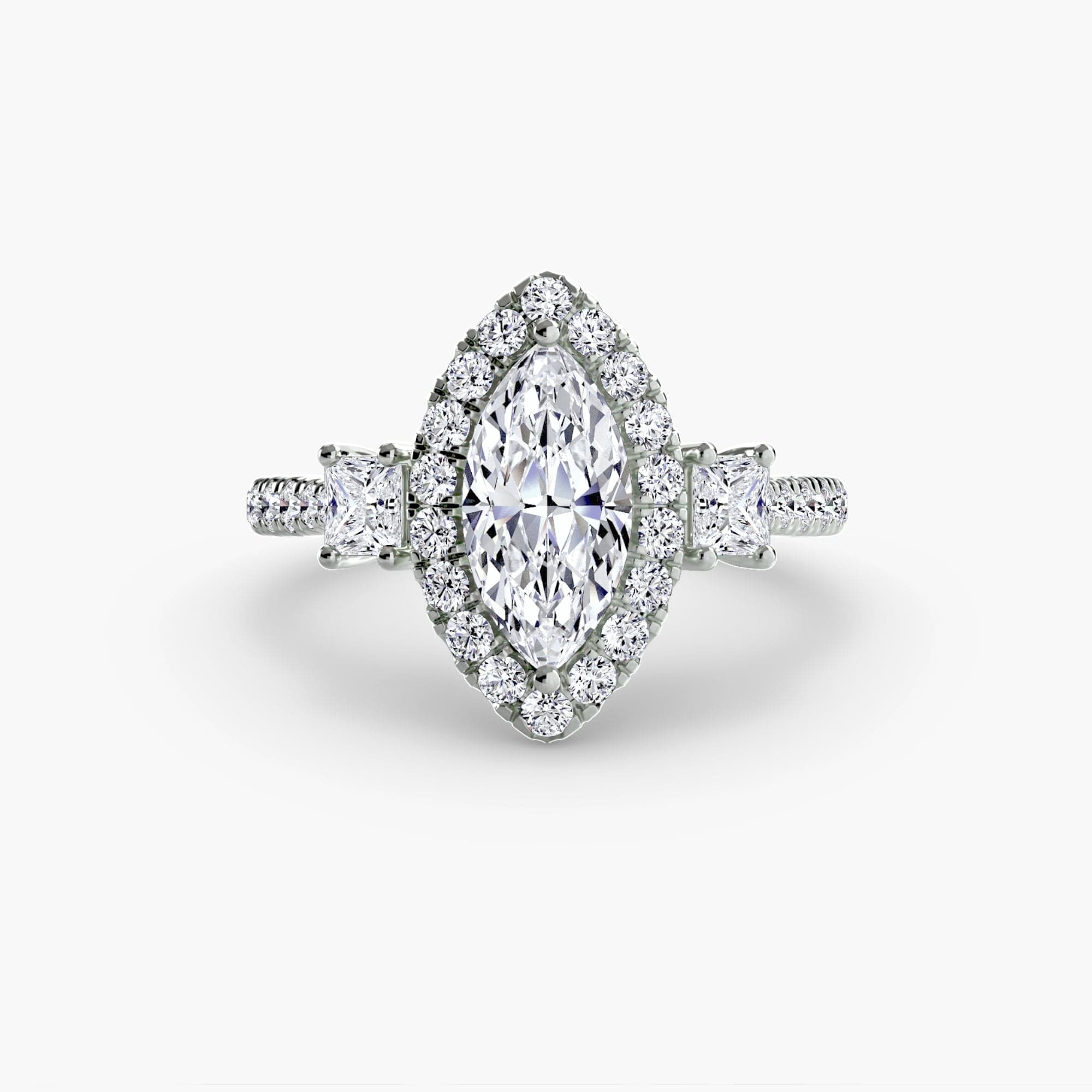 BW James Jewelers setting Three-Stone Ring with Halo 2