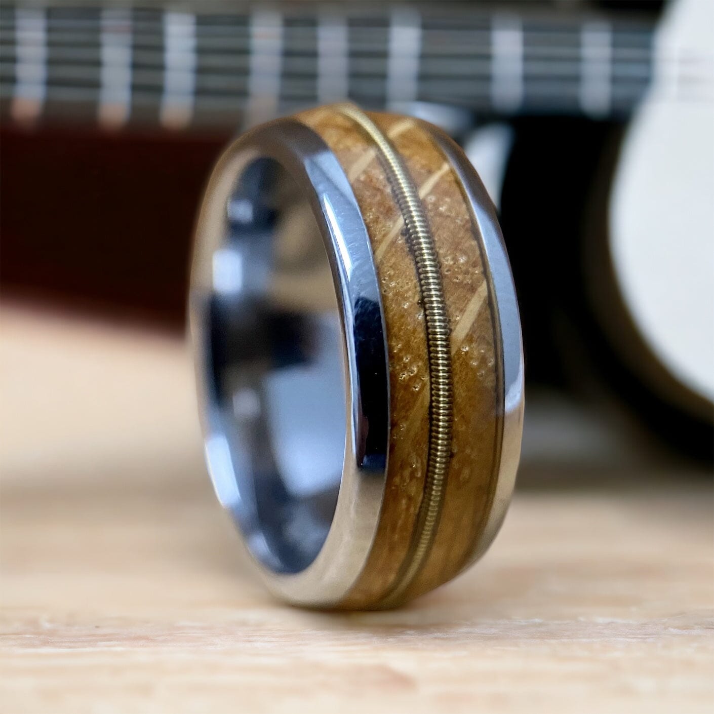 BW James Jewelers “The Guitar Player” Tungsten Ring With Reclaimed Whiskey Barrel And Guitar String