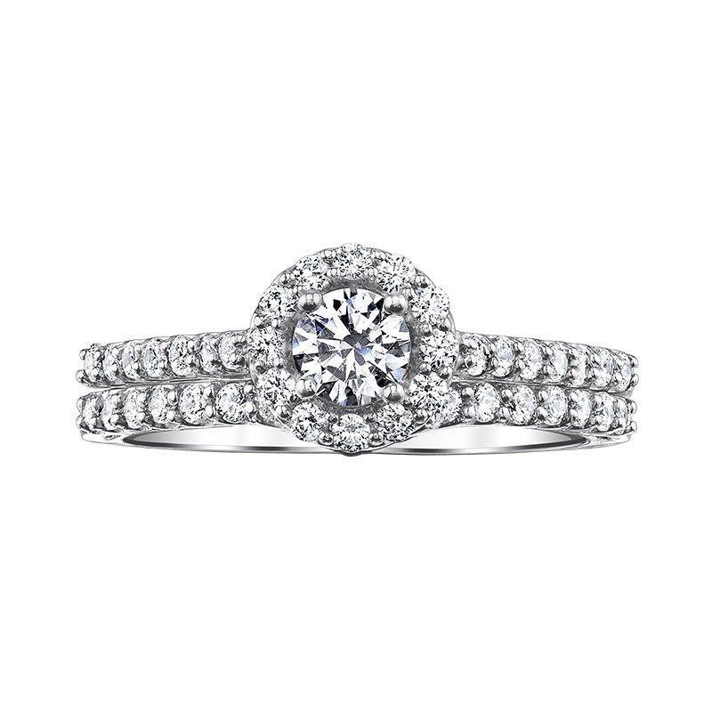 Love Story Engagement Ring 14k Love Story Round Halo Diamond Bridal Set