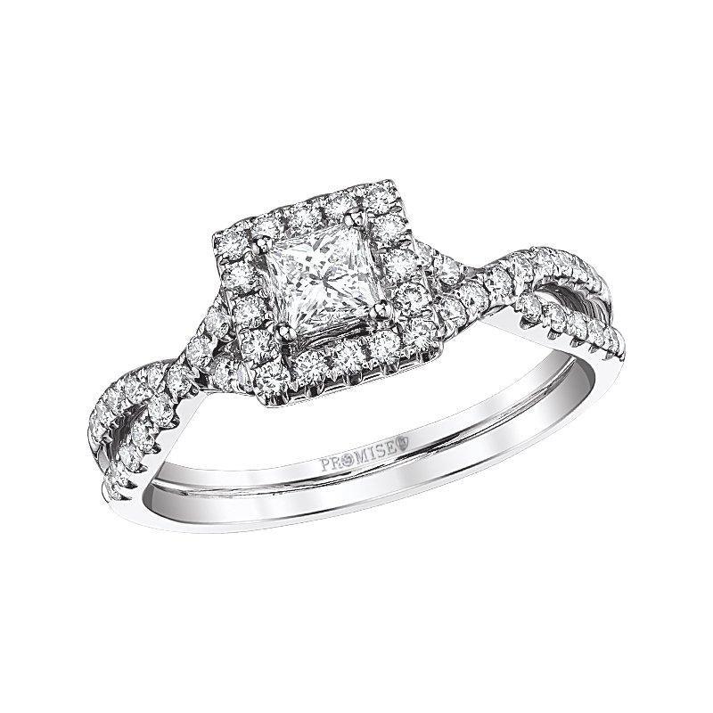 Love Story Engagement Ring Love Story Twist Princess Cut  Halo Diamond Ring 14k