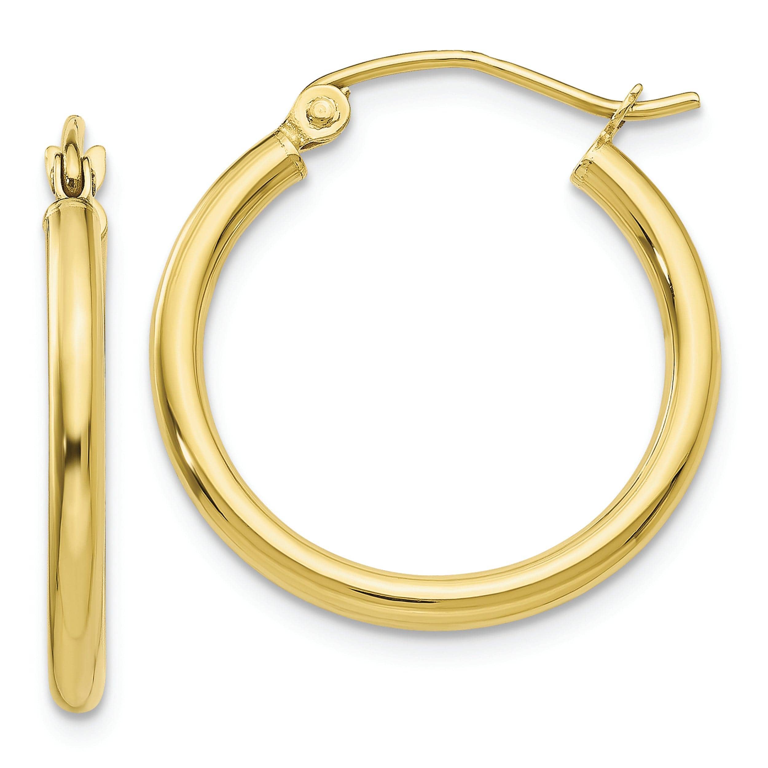 Quality Gold Earrings 10K Polished 2mm Tube Hoop Earrings