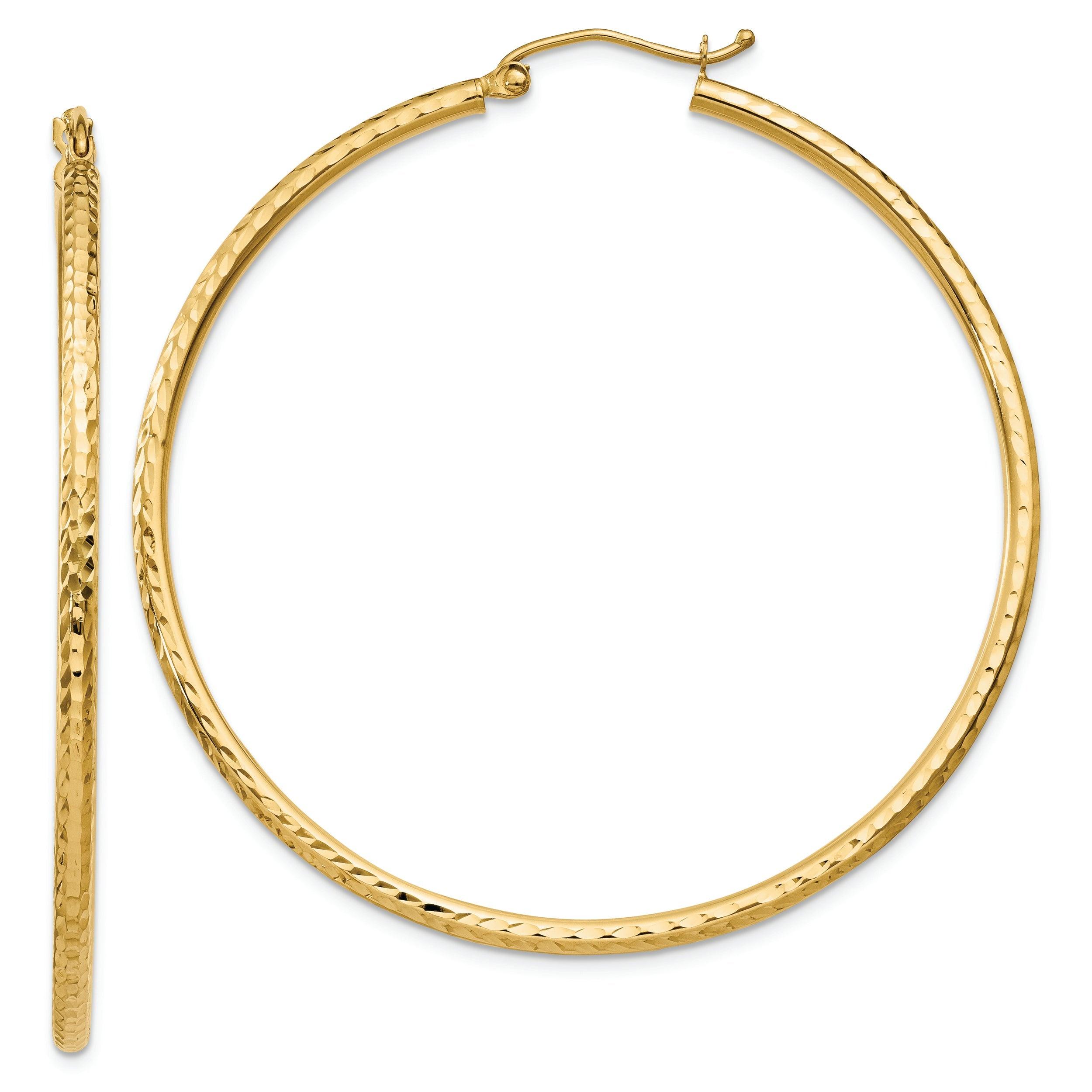 Quality Gold Earrings 14k Diamond-cut 2mm Round Tube Hoop Earrings