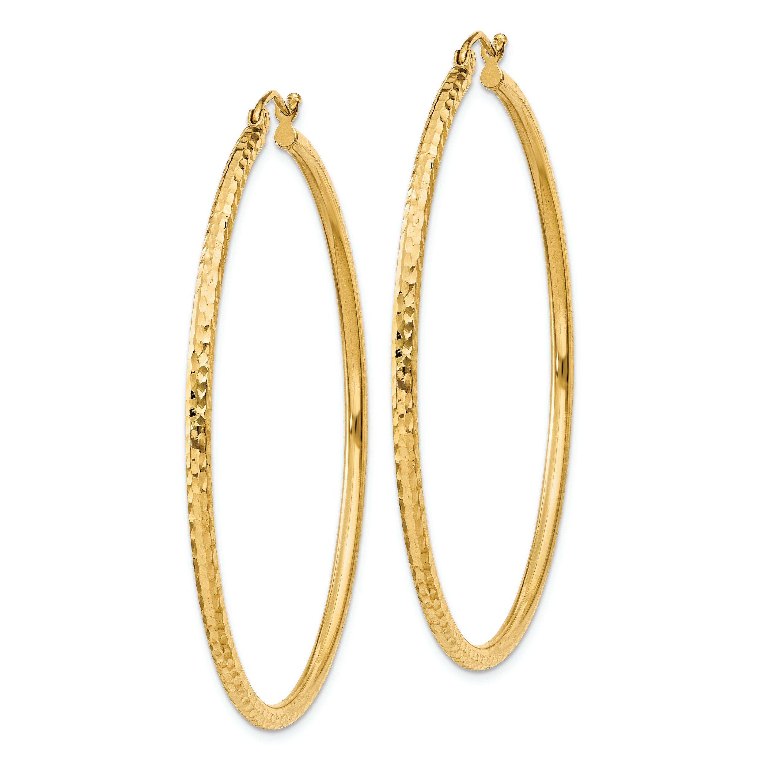 Quality Gold Earrings 14k Diamond-cut 2mm Round Tube Hoop Earrings
