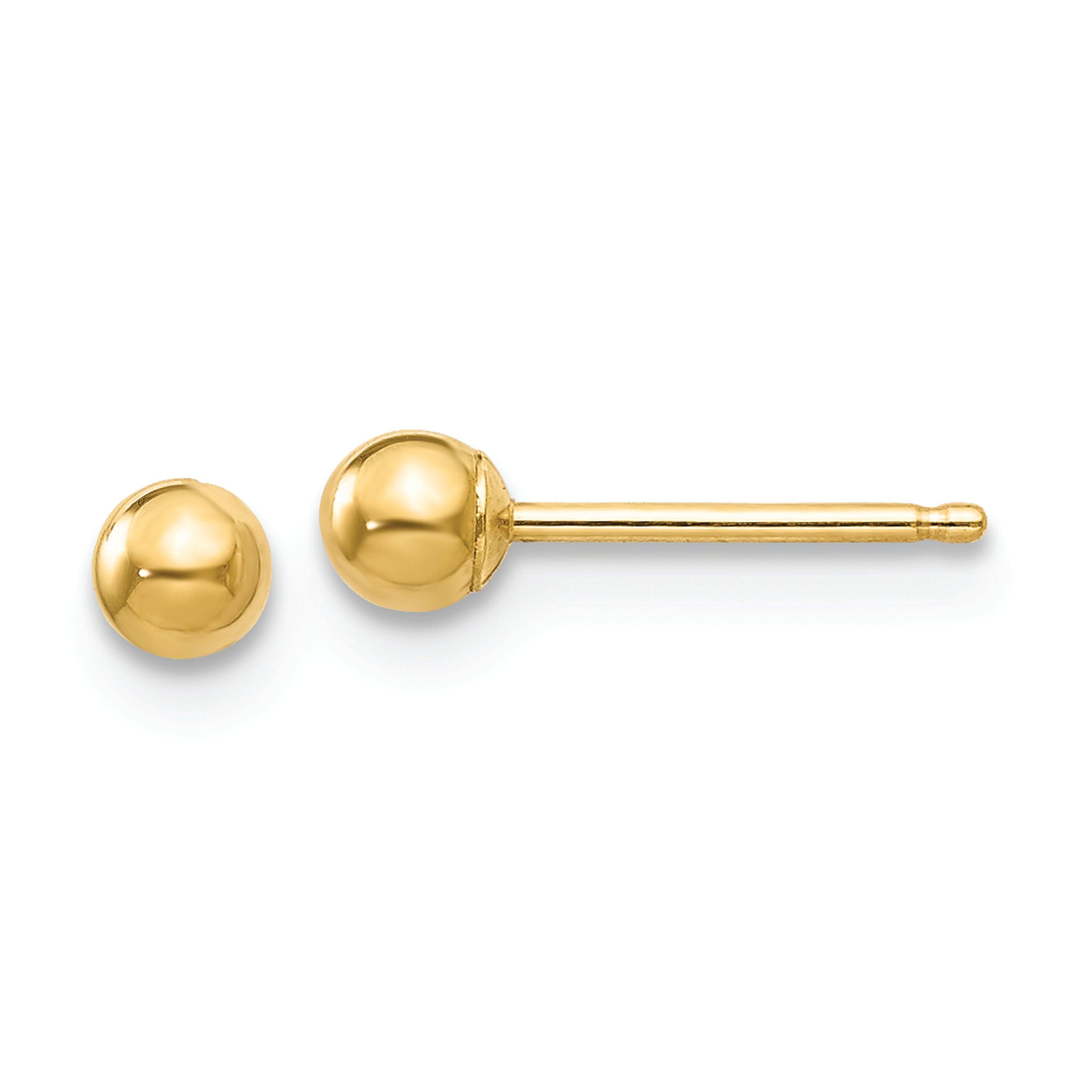 Quality Gold Earrings 14k Polished 3mm Ball Post Earrings