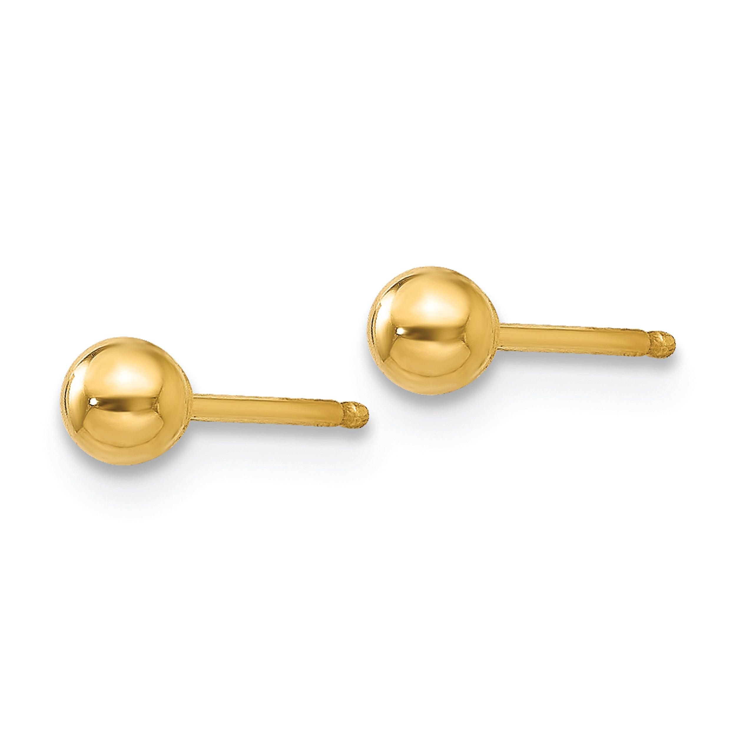 Quality Gold Earrings 14k Polished 3mm Ball Post Earrings